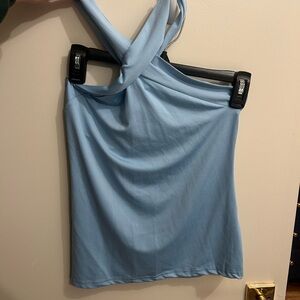 Women’s Halter Tank Light Blue Cross-Front Sleeveless Top